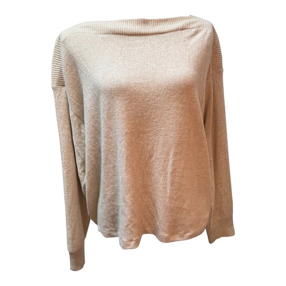 H&M Women's Beige Boat Neck Long Sleeve Relaxed Fit Pullover Sweater Large - Picture 1 of 7